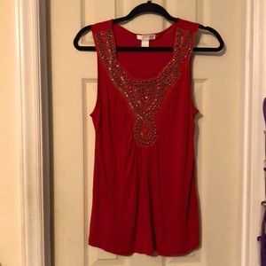 Kenar Red Jeweled Tank, Size Large